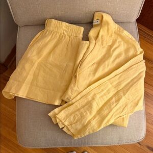 Yellow Linen Shirt and Shorts Set